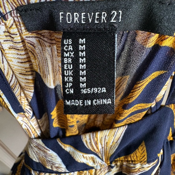 Forever 21 Navy, Mustard & Cream Leaf-Print Maxi Dress - Picture 2 of 3